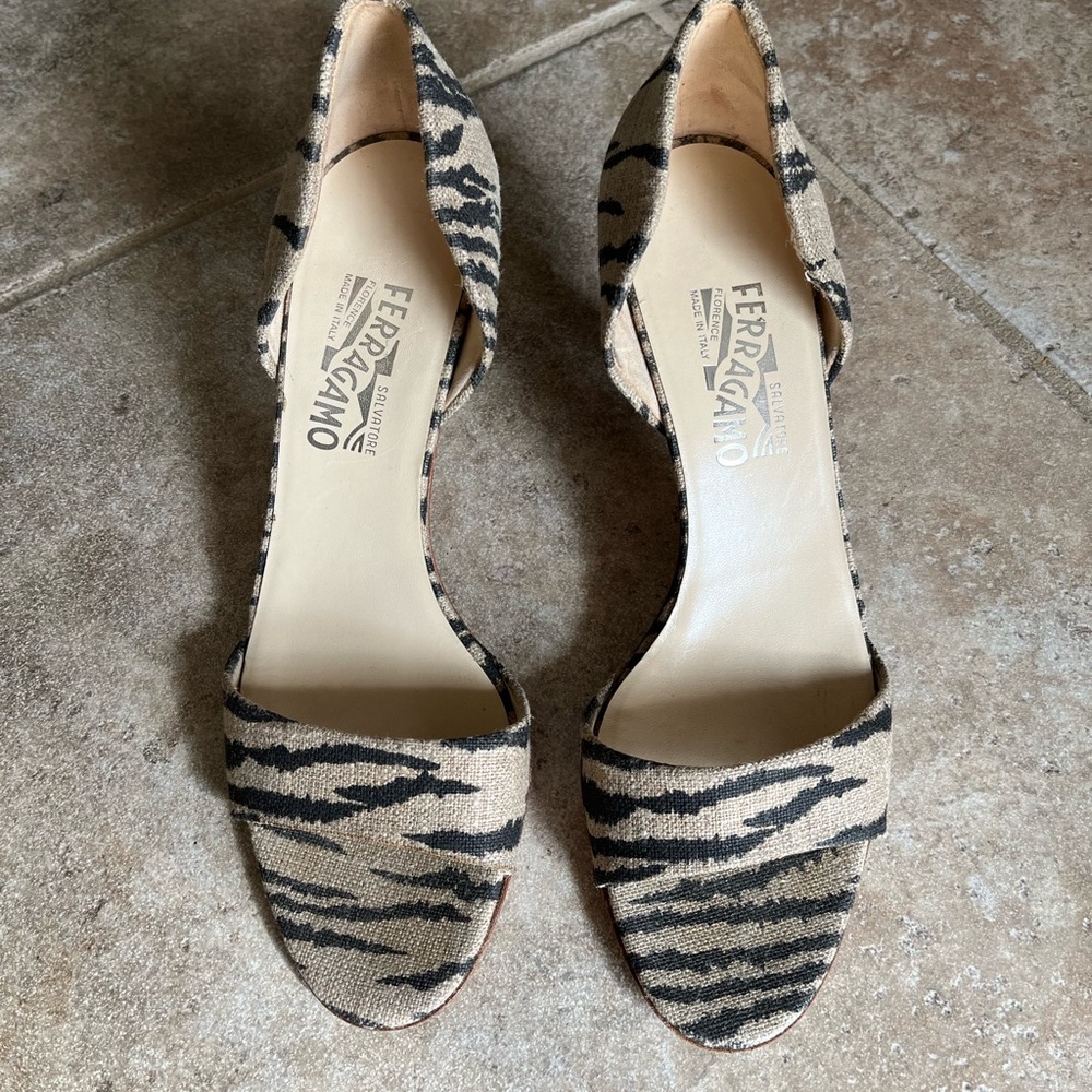 Salvatore Ferragamo Tan and Black Zebra Print Women's Shoes